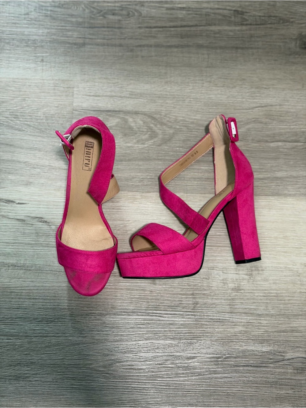IDIFU Hot Pink Suede Platform Block Heel Sandals